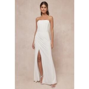 Lulus Beautiful Grace White Mesh Strapless Bustier Tulip Maxi Dress Bridal Sz XL